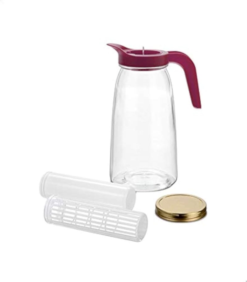 إبريق تقديم مع عصا تجميد، غطاء وفلتر، سعة 2 لتر - أحمر وشفاف